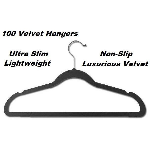 100 Black Space Saving Velvet Coat Hangers
