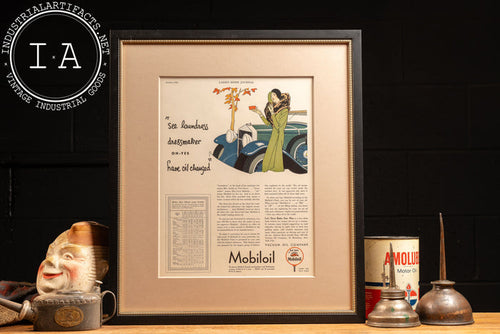 1930 Framed Vacuum Oil Gargoyle Mobiloil Lithographic Ad