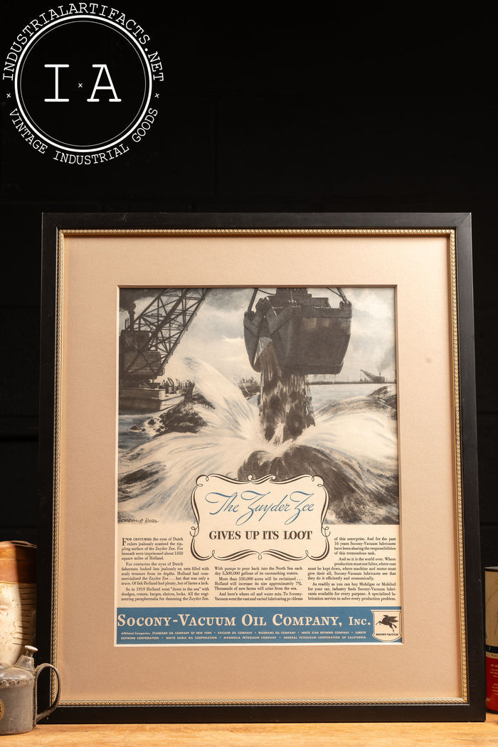 1935 Framed Socony Vacuum Zuyder Zee Ad