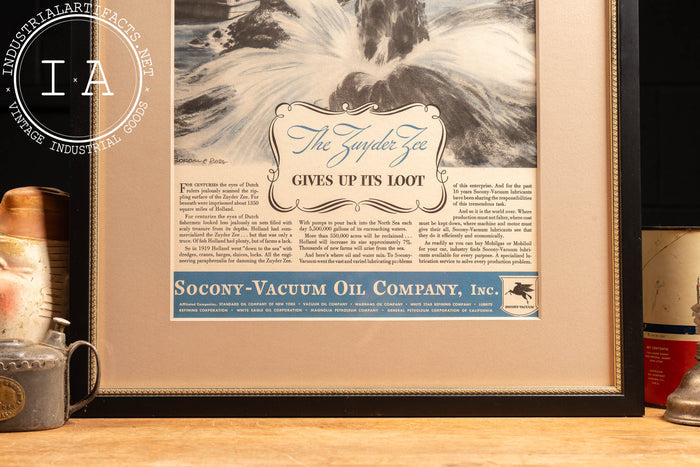 1935 Framed Socony Vacuum Zuyder Zee Ad