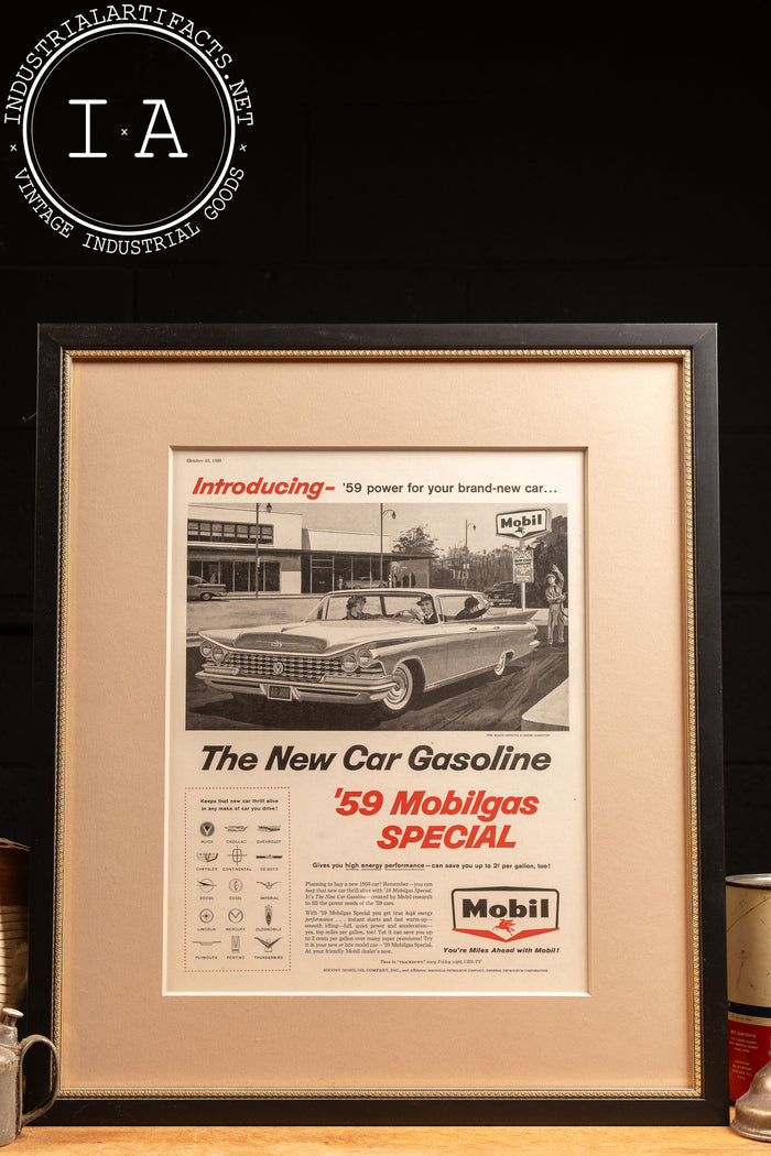 1958 Framed Mobil Pegasus The New Car Gasoline Ad