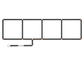 1x4 Garden Grid Watering System, showing black tubing and tan connectors, forming a 1x4 grid pattern with a hose attachment on a white background. Top down view