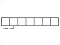 1x7 Garden Grid Watering System, showing black tubing and tan connectors, forming a 1x7 grid pattern with a hose attachment on a white background. Top down view