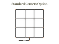 3x3 Garden Grid Watering System, standard corners option showing black tubing and tan connectors, forming a grid pattern with a hose attachment on a white background. Top down view