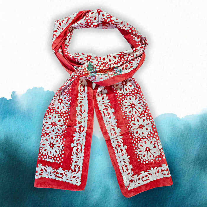 Batik Bloom Lightweight Floral Cotton Long Scarf — Amalfi Blaze - Sweet Us