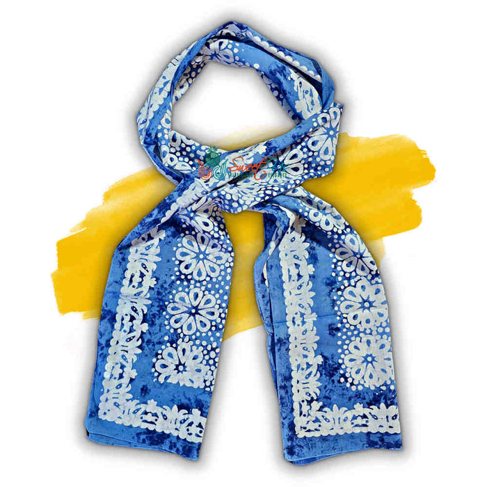 Batik Bloom Lightweight Floral Cotton Long Scarf — Shadow Blue - Sweet Us
