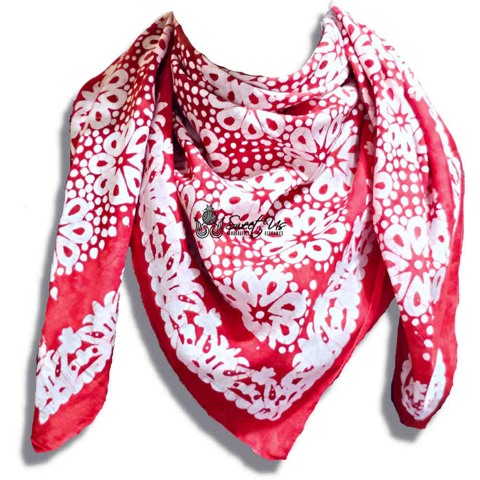 Batik Bloom Floral Sheer Soft Cotton Scarf for Women, Amalfi Blaze - Sweet Us