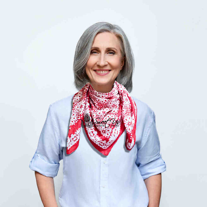 Batik Bloom Floral Sheer Soft Cotton Scarf for Women, Amalfi Blaze - Sweet Us