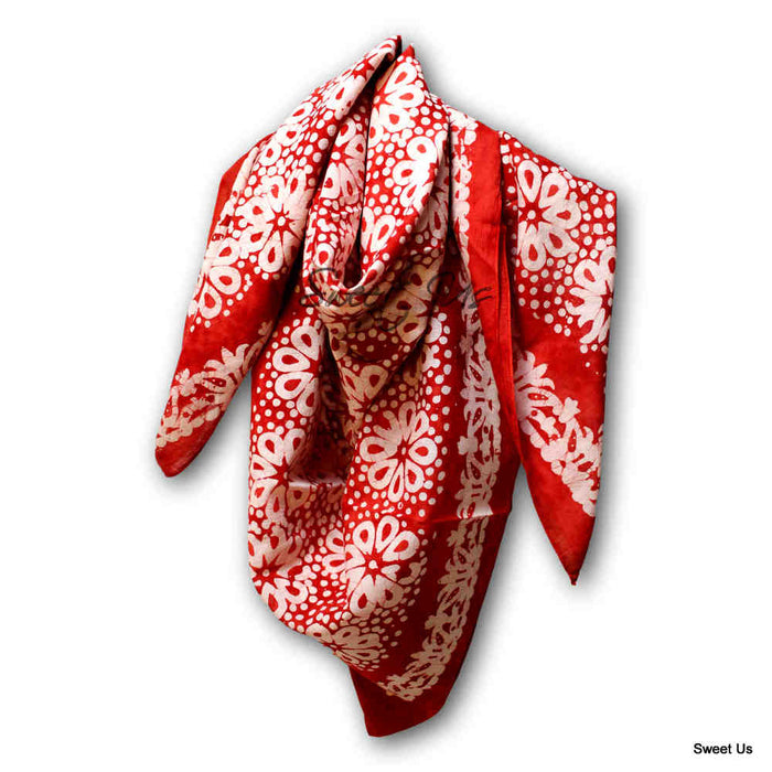 Batik Bloom Floral Sheer Soft Cotton Scarf for Women, Amalfi Blaze - Sweet Us