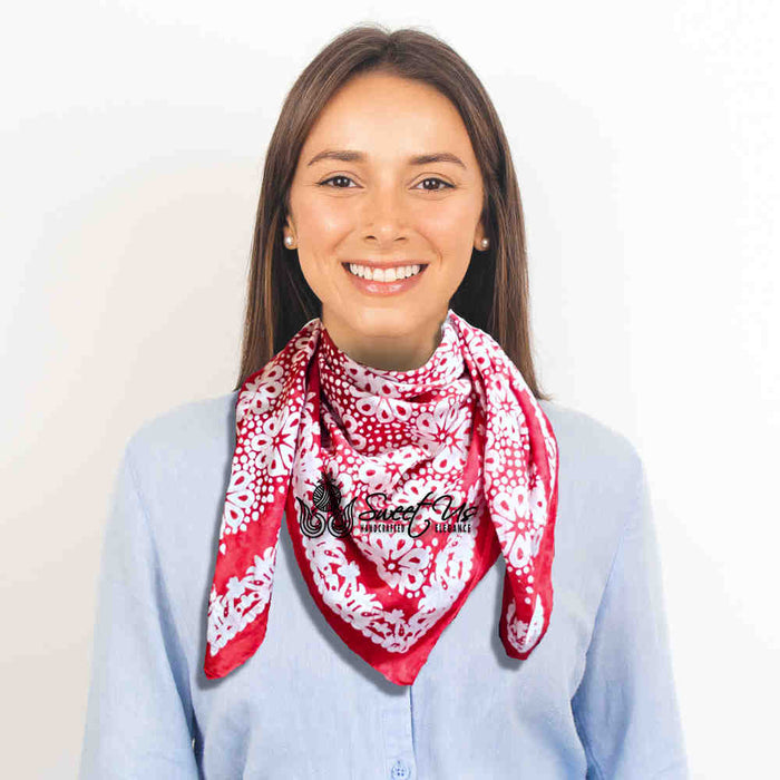 Batik Bloom Floral Sheer Soft Cotton Scarf for Women, Amalfi Blaze - Sweet Us