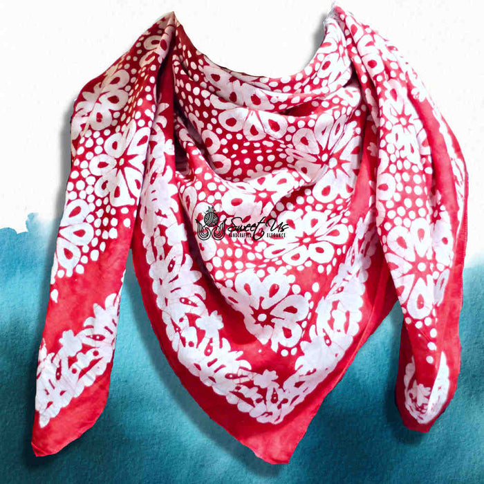Batik Bloom Floral Sheer Soft Cotton Scarf for Women, Amalfi Blaze - Sweet Us