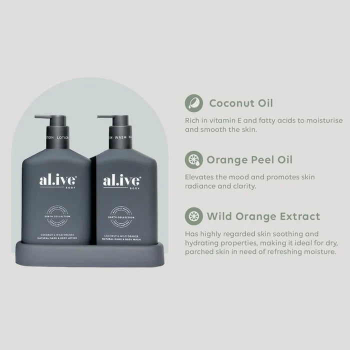 al.ive Body Wash & Lotion Duo in Coconut & Wild Orange (Made in Australia)