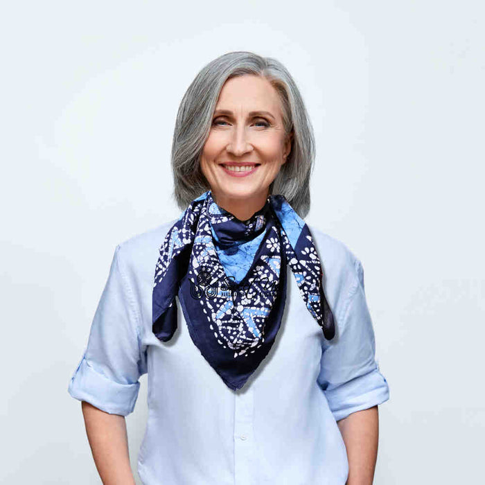 Batik Paisley Oasis Lightweight Batik Floral Cotton Scarf — Sapphire Night - Sweet Us