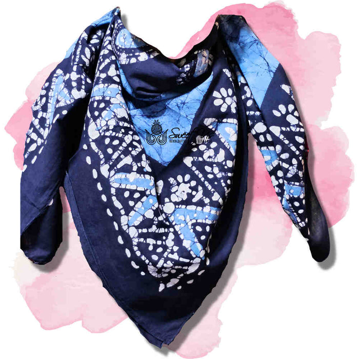 Batik Paisley Oasis Lightweight Batik Floral Cotton Scarf — Sapphire Night - Sweet Us