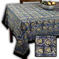 Lotus Haven Cotton Block Print Floral Tablecloth Rectangle, Twilight Abyss - Sweet Us