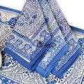 Princess Paisley Block Print Cotton Floral Set of 4 Table Napkins, Serene Blue - Sweet Us