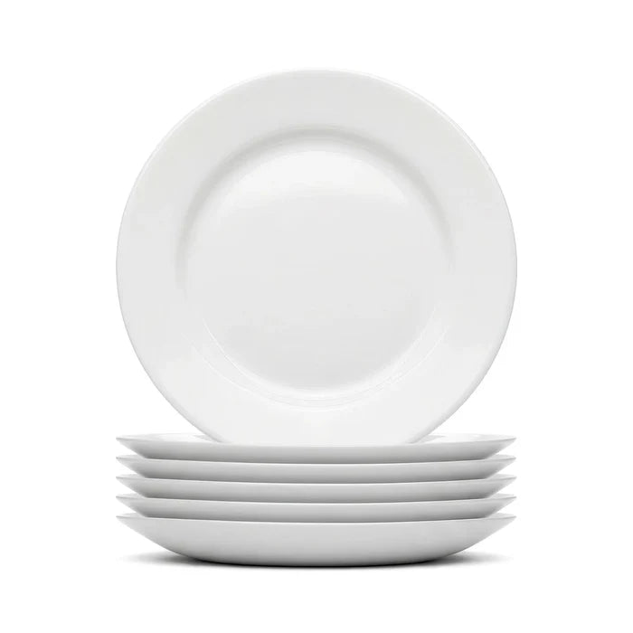 Argon 6 x Round Opal Glass Dinner Plates 25cm White - Pack of 6