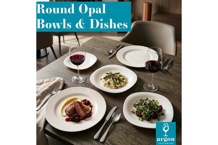 Argon 6 x Round Opal Glass Dinner Plates 25cm White - Pack of 6