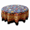 Cotton Sunflower Print Floral Tablecloth Round 60 & 72 inches Yellow & Black - Sweet Us