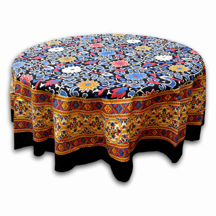 Cotton Sunflower Print Floral Tablecloth Round 60 & 72 inches Yellow & Black - Sweet Us