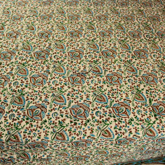 Ashlyn Block Print Floral Tablecloth Square Sky Blue, Gold, Green, Beige - Sweet Us