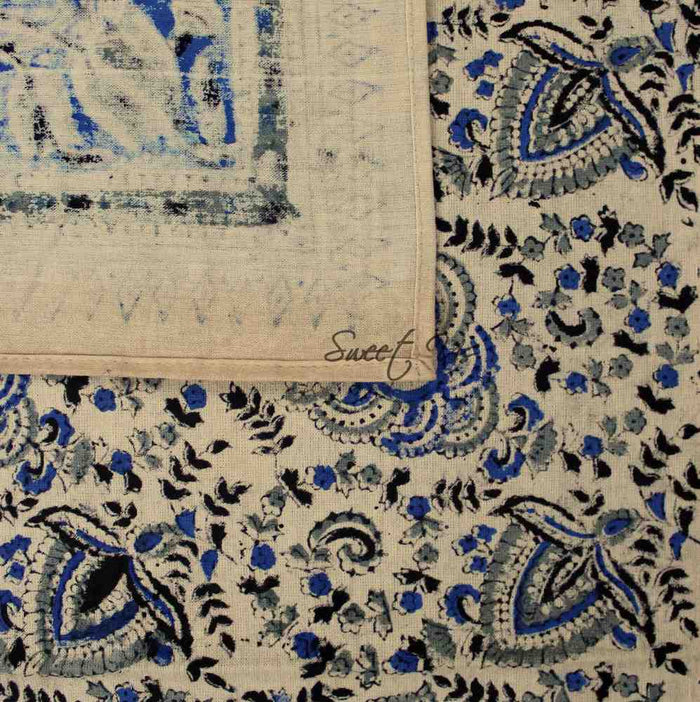 Ashlyn Hand?Block Printed Cotton Square Tablecloth — Midnight Bloom - Sweet Us