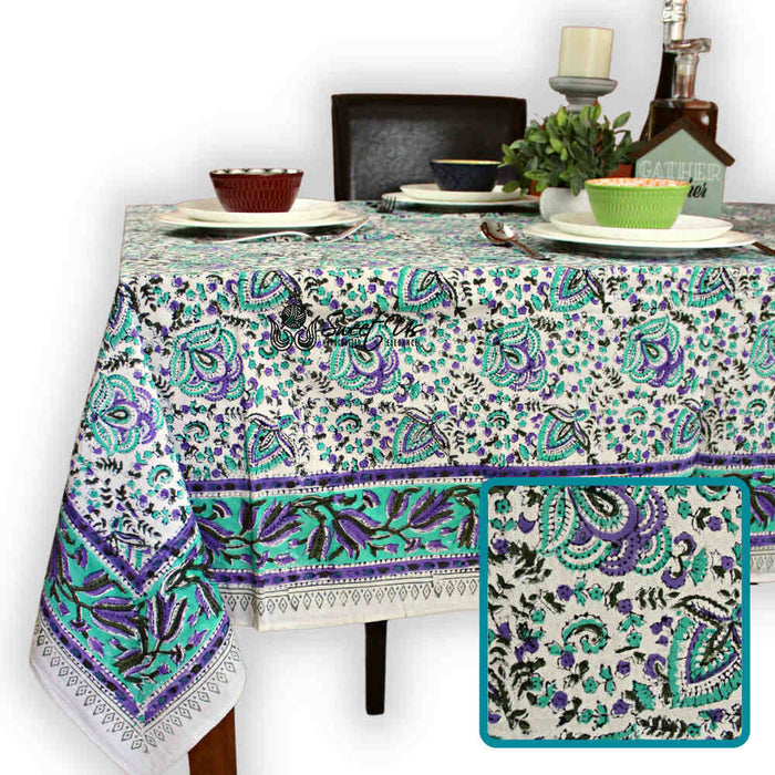 Ashlyn Hand?Block Printed Cotton Square Tablecloth — Twilight Bloom - Sweet Us