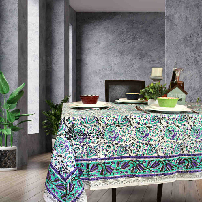 Ashlyn Hand?Block Printed Cotton Square Tablecloth — Twilight Bloom - Sweet Us