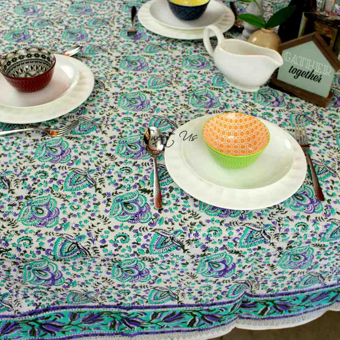 Ashlyn Hand?Block Printed Cotton Square Tablecloth — Twilight Bloom - Sweet Us