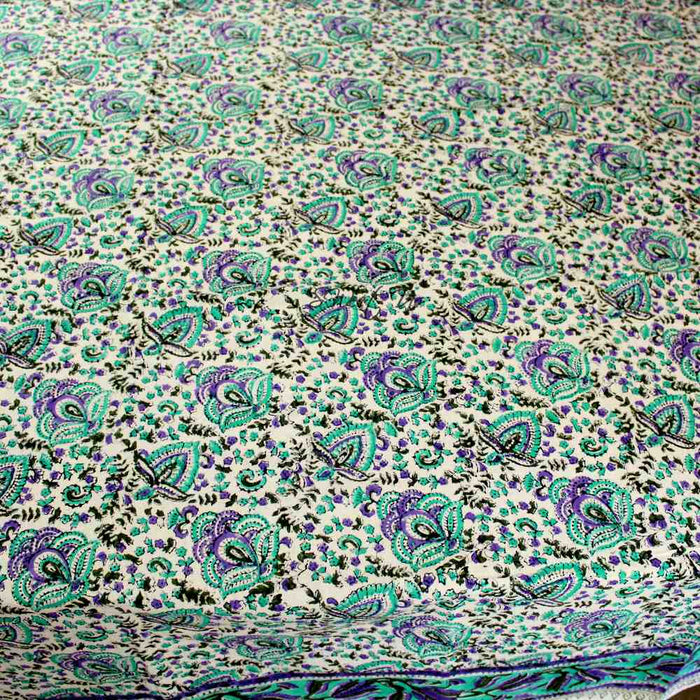 Ashlyn Hand?Block Printed Cotton Square Tablecloth — Twilight Bloom - Sweet Us