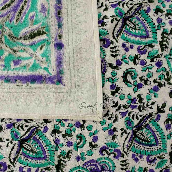 Ashlyn Hand?Block Printed Cotton Square Tablecloth — Twilight Bloom - Sweet Us