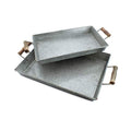 AuldHome 15" Silver Gray Galvanized Farmhouse Trays (Set of 2, Small & Medium)