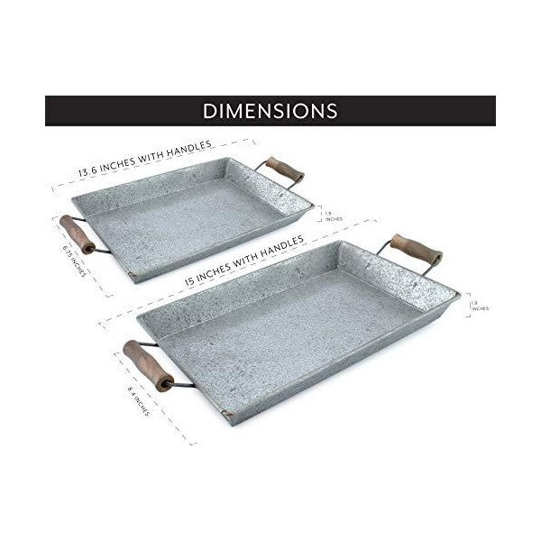 AuldHome 15" Silver Gray Galvanized Farmhouse Trays (Set of 2, Small & Medium)