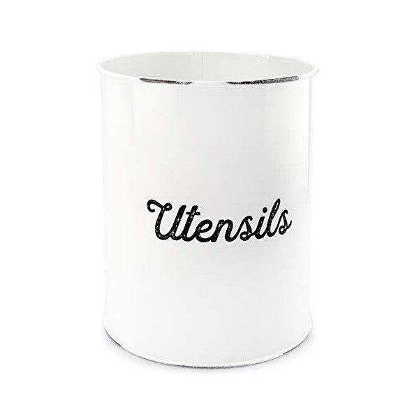 AuldHome 6" White Rustic Enamel Farmhouse Style Kitchen Utensil Caddy