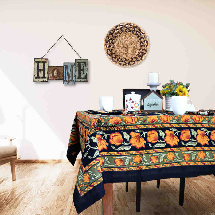 Affluent Floral French Country Cotton Tablecloth Rectangle, Square, Amber Black - Sweet Us