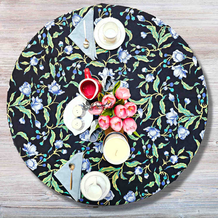 The Affluent Floral French Country Tablecloth Round, Power Black - Sweet Us