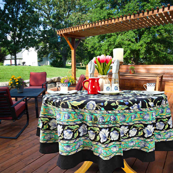 The Affluent Floral French Country Tablecloth Round, Power Black - Sweet Us