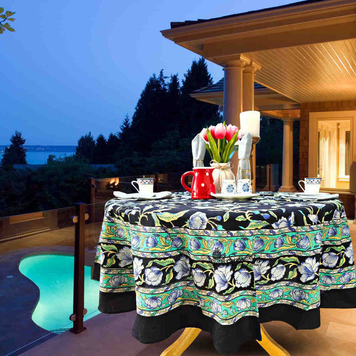 The Affluent Floral French Country Tablecloth Round, Power Black - Sweet Us