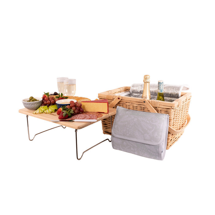 Avanti Person Pine Wood Table Top Insulated Picnic Basket - Flora Pattern Lining - 4 Person
