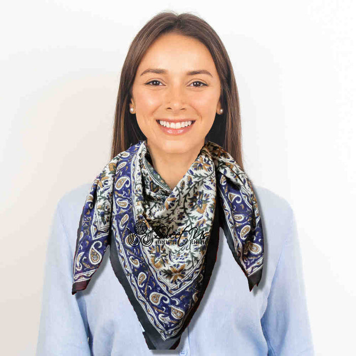 Vintage Paisley  Lightweight Floral Cotton Scarf — Aqua Dusk - Sweet Us