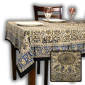 Vintage Paisley Cotton Block Print Floral Tablecloth Rectangle, Aqua Dusk - Sweet Us