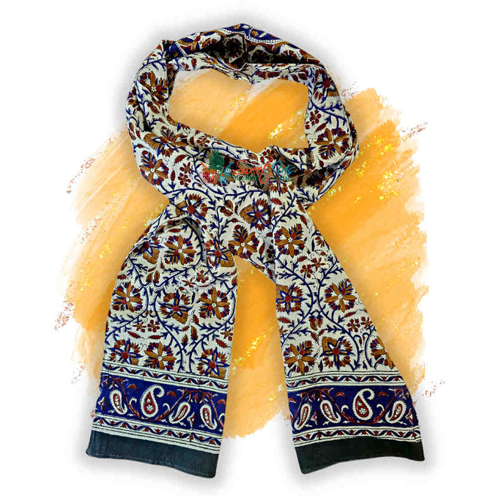 Vintage Paisley Cotton Block Print Summer Floral Scarf for Women, Cobalt Haven - Sweet Us