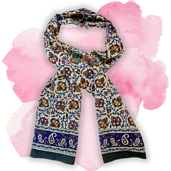 Vintage Paisley Cotton Block Print Summer Floral Scarf for Women, Cobalt Haven - Sweet Us