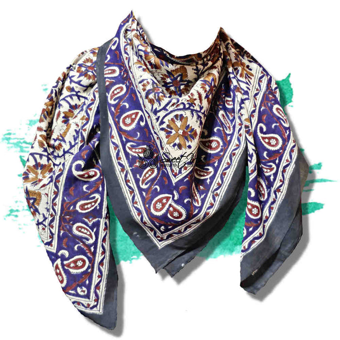 Vintage Paisley Lightweight Floral Cotton Scarf — Cobalt Haven - Sweet Us