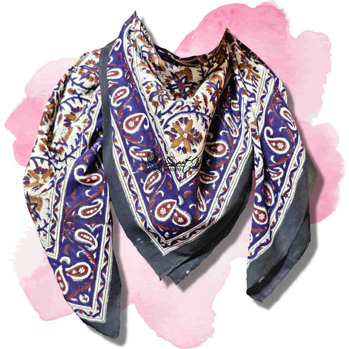 Vintage Paisley Lightweight Floral Cotton Scarf — Cobalt Haven - Sweet Us