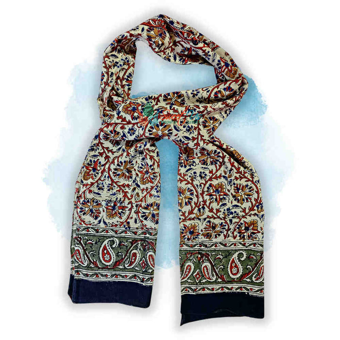 Vintage Paisley Cotton Block Print Summer Floral Scarf for Women, Jade Oasis - Sweet Us