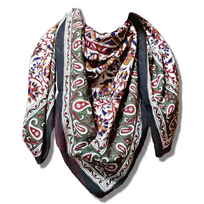Vintage Paisley Cotton Block Print Summer Floral Scarf for Women, Jade Oasis - Sweet Us
