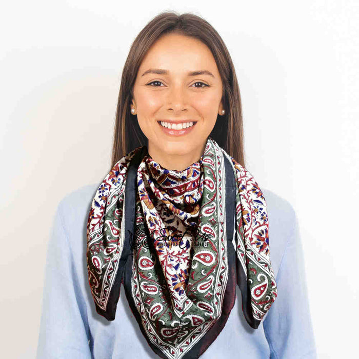 Vintage Paisley Cotton Block Print Summer Floral Scarf for Women, Jade Oasis - Sweet Us