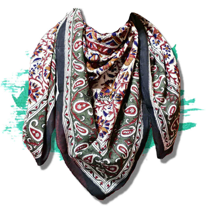Vintage Paisley Cotton Block Print Summer Floral Scarf for Women, Jade Oasis - Sweet Us