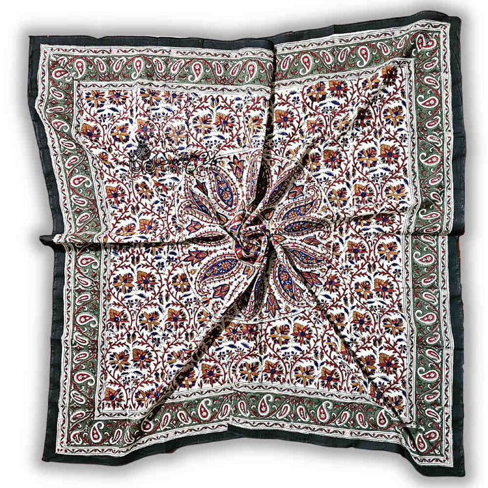 Vintage Paisley Cotton Block Print Summer Floral Scarf for Women, Jade Oasis - Sweet Us